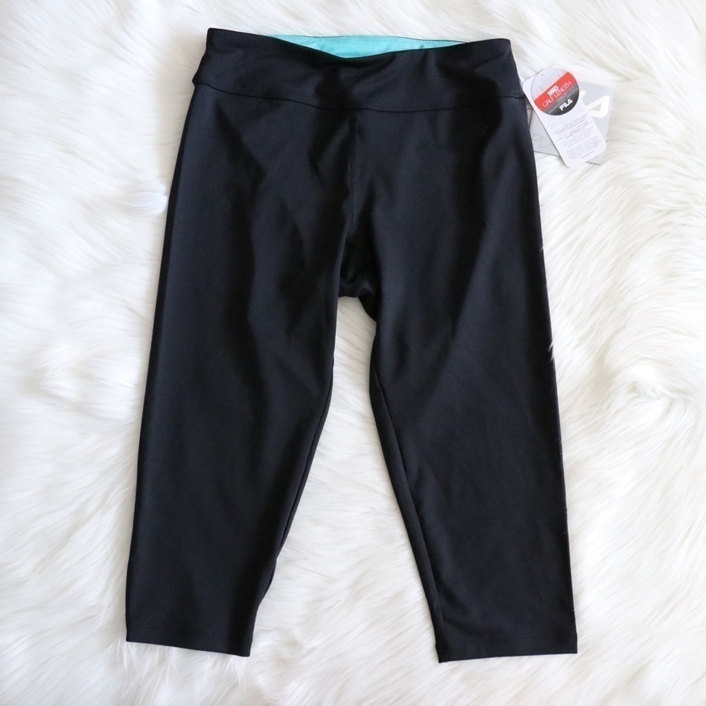 NEW Fila Platinum 3/4 Capri Black Blue Leggings Size XS